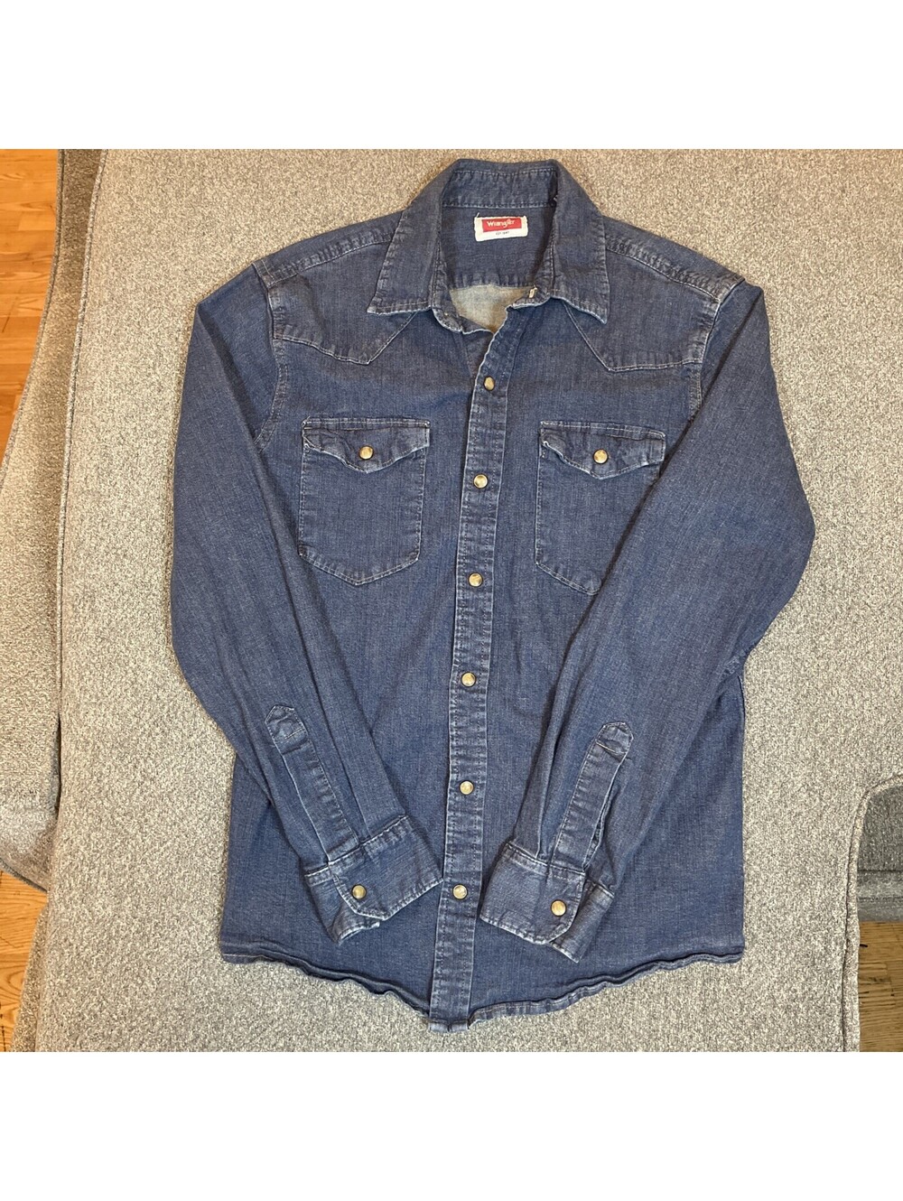 Wrangler Western Pearl Snap Indigo Denim Cowboy Selvedge Shirt Size M